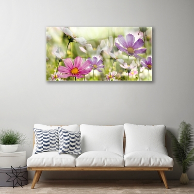 Glass Wall Art Flowers nature pink yellow green