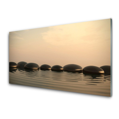 Glass Wall Art Stones water art black grey