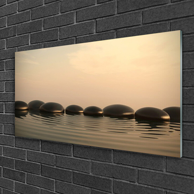 Glass Wall Art Stones water art black grey