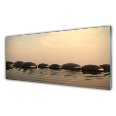 Glass Wall Art Stones water art black grey