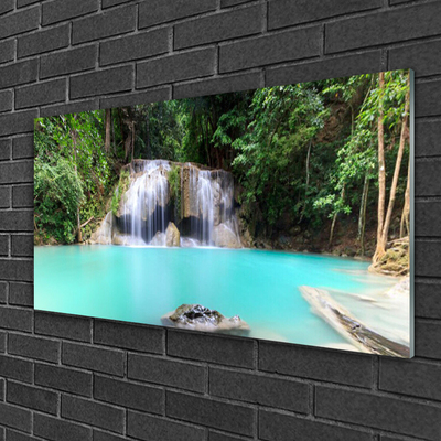 Glass Wall Art Waterfall lake nature blue white grey green