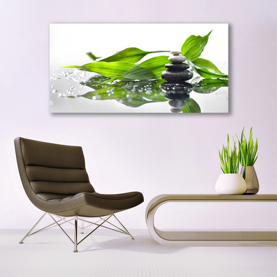 Glass Wall Art Stones leaves art black green