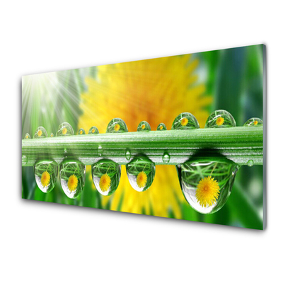 Glass Wall Art Stem dew drops floral green