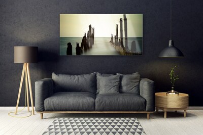 Glass Wall Art Sea landscape grey blue