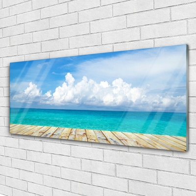 Glass Wall Art Sea landscape blue