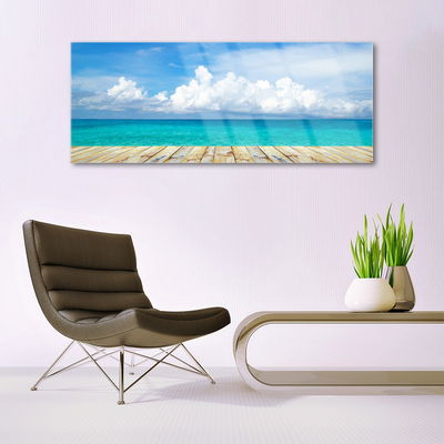 Glass Wall Art Sea landscape blue