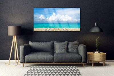 Glass Wall Art Sea landscape blue