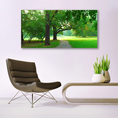 Glass Wall Art Footpath trees nature brown green