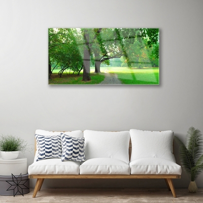 Glass Wall Art Footpath trees nature brown green