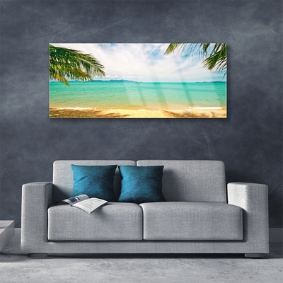 Glass Wall Art Sea beach landscape blue yellow