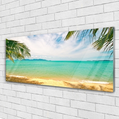 Glass Wall Art Sea beach landscape blue yellow