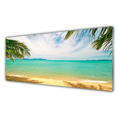 Glass Wall Art Sea beach landscape blue yellow