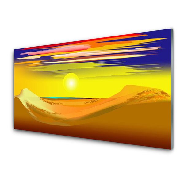 Glass Wall Art Desert art yellow purple