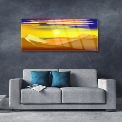 Glass Wall Art Desert art yellow purple