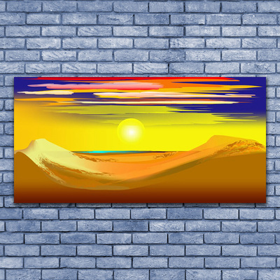 Glass Wall Art Desert art yellow purple