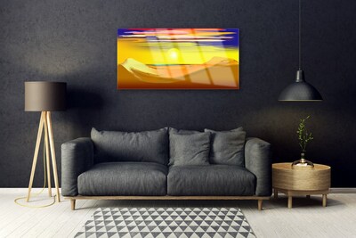 Glass Wall Art Desert art yellow purple