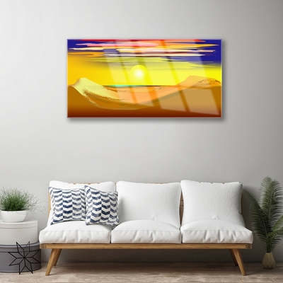 Glass Wall Art Desert art yellow purple