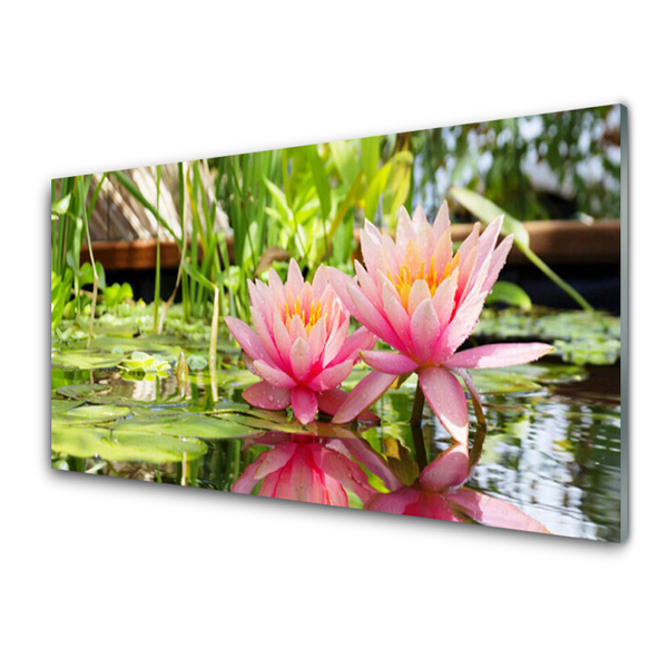 Glass Wall Art Flowers floral pink