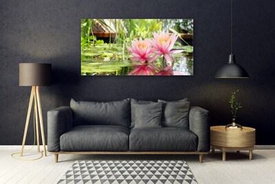 Glass Wall Art Flowers floral pink