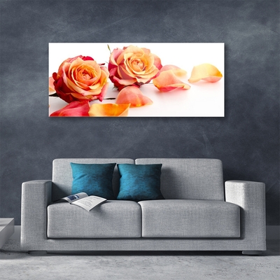 Glass Wall Art Roses floral yellow orange