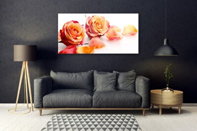 Glass Wall Art Roses floral yellow orange