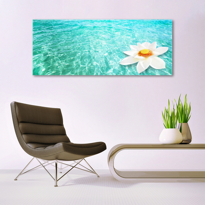 Glass Wall Art Water flower art blue white