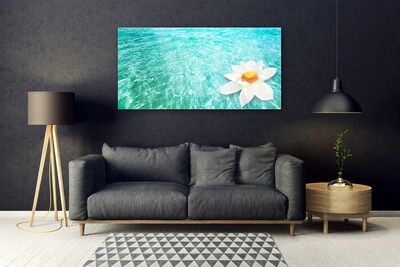 Glass Wall Art Water flower art blue white