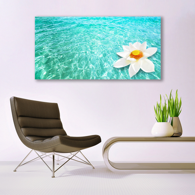 Glass Wall Art Water flower art blue white