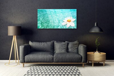 Glass Wall Art Water flower art blue white