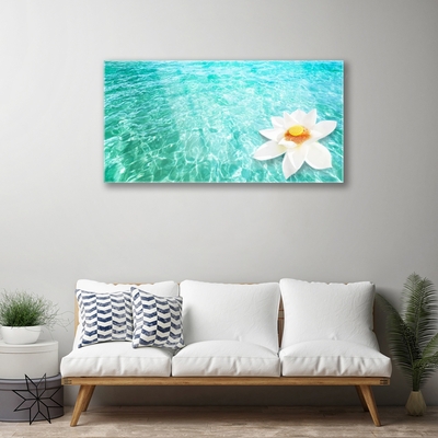 Glass Wall Art Water flower art blue white