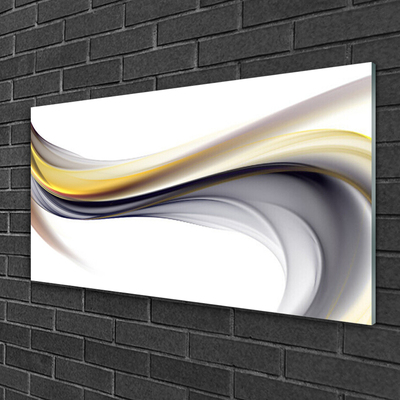 Glass Wall Art Abstract art yellow grey white