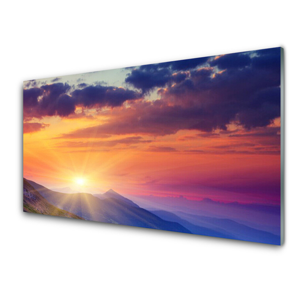 Glass Wall Art Sun mountains landscape multi