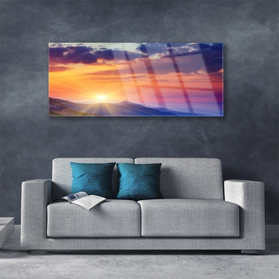 Glass Wall Art Sun mountains landscape multi