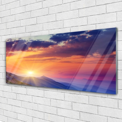 Glass Wall Art Sun mountains landscape multi