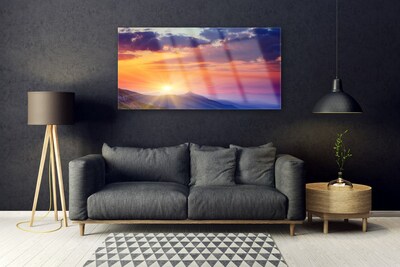 Glass Wall Art Sun mountains landscape multi