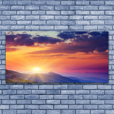 Glass Wall Art Sun mountains landscape multi