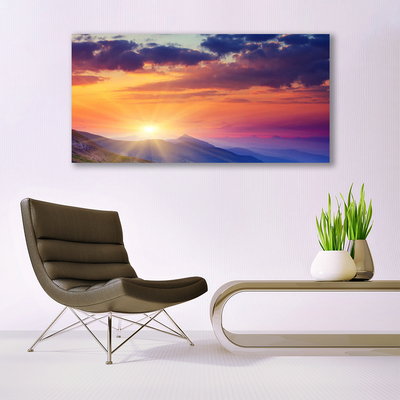 Glass Wall Art Sun mountains landscape multi