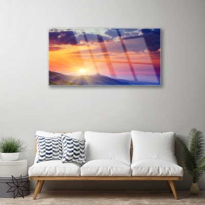 Glass Wall Art Sun mountains landscape multi