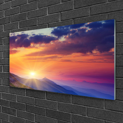 Glass Wall Art Sun mountains landscape multi