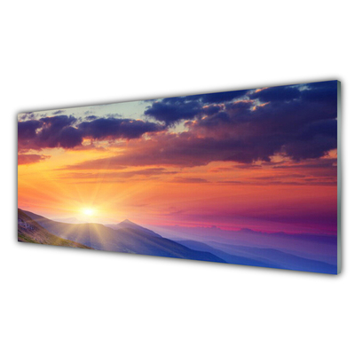 Glass Wall Art Sun mountains landscape multi