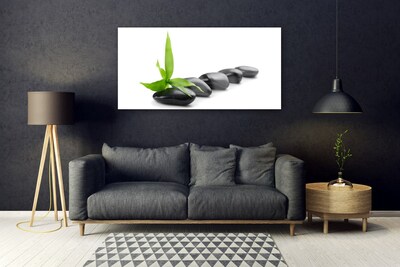 Glass Wall Art Stones leaves art black green