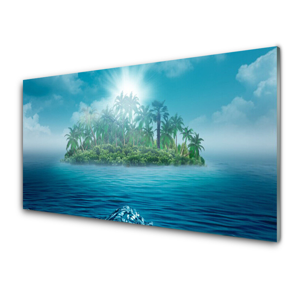 Glass Wall Art Islet sea landscape blue