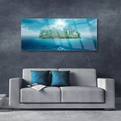 Glass Wall Art Islet sea landscape blue