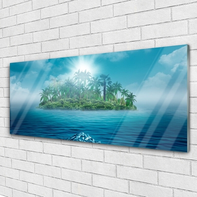 Glass Wall Art Islet sea landscape blue