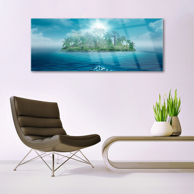 Glass Wall Art Islet sea landscape blue