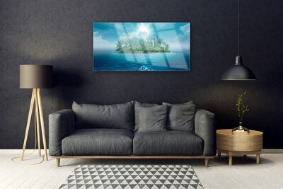 Glass Wall Art Islet sea landscape blue