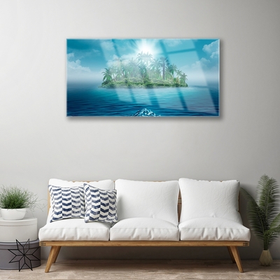 Glass Wall Art Islet sea landscape blue