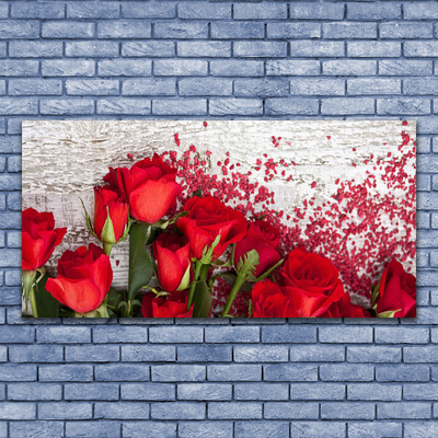 Glass Wall Art Roses floral red green