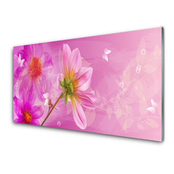 Glass Wall Art Flowers floral pink