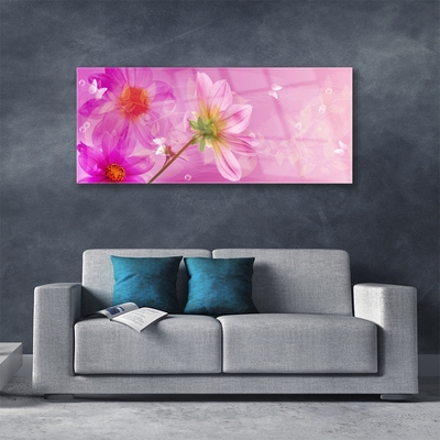 Glass Wall Art Flowers floral pink